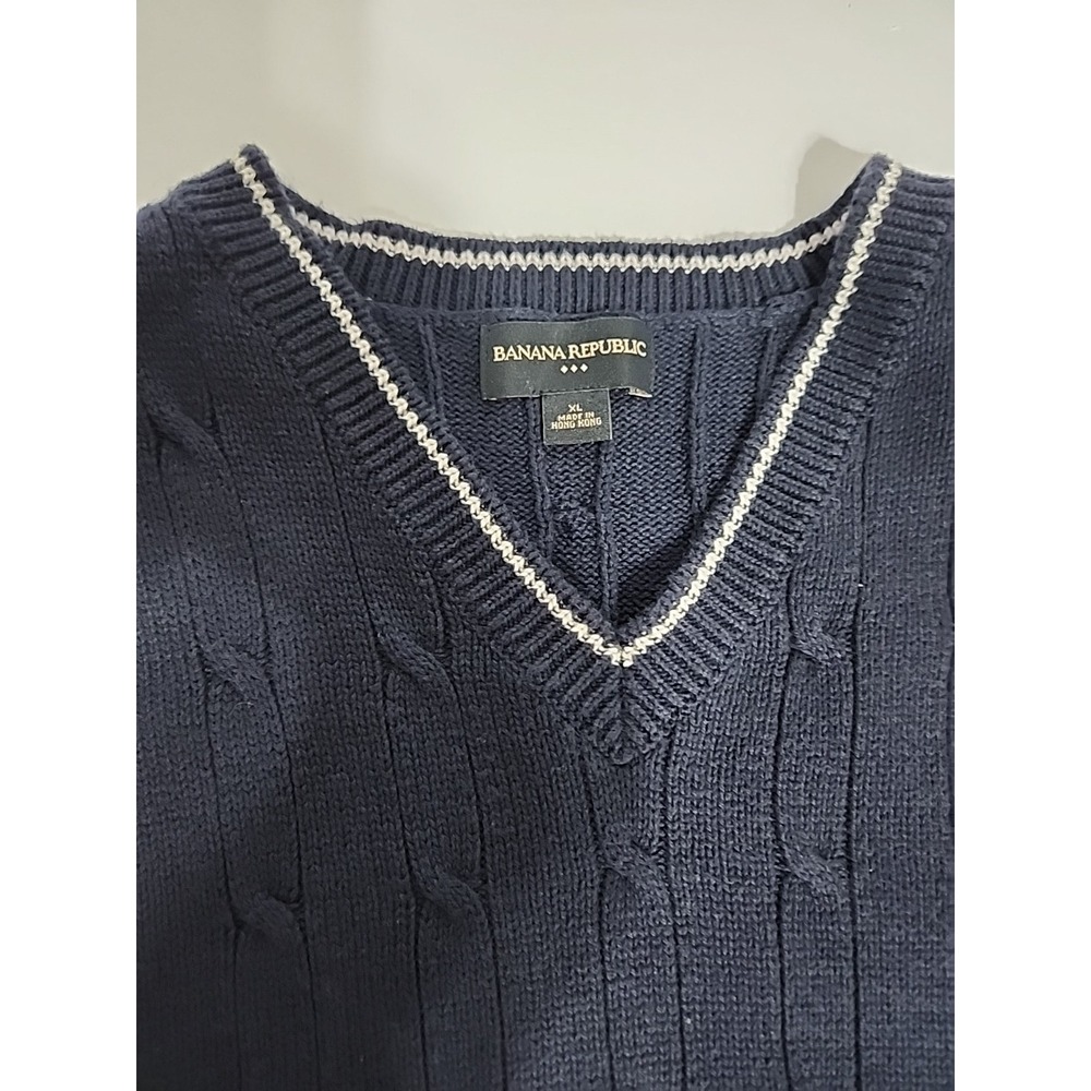 Banana Republic Men's XL Blue Sweater Vest 100% Cotton Preppy Academia Classic